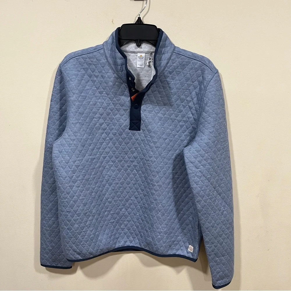 NWT MARINE LAYER Mid Blue Light Grey Corbet Reversible Pullover size small men